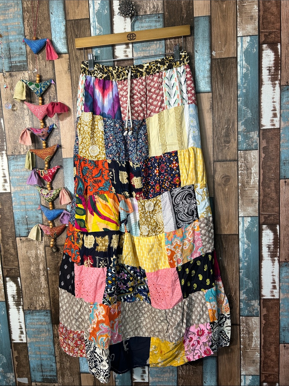 Boho Patchwork Maxi Skirt in Multicolor